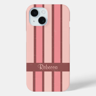 Coque Pour iPhone 15 Bande de bonbons rétro personnalisée rose sur brun
