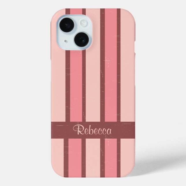 Coques Case-Mate iPhone Bande de bonbons rétro personnalisée rose sur brun (Verso)