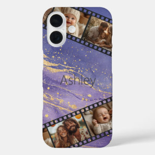 Coque Pour iPhone 16 Bande de film en marbre violet et or