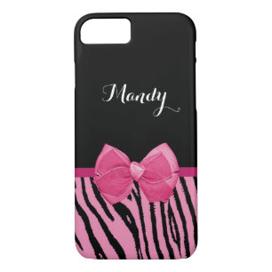 Coque iPhone 7 Bande de tigre noire rose mignonne Nom du ruban de