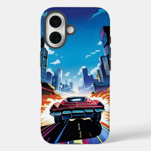 Coque Pour iPhone 16 Bande dessinée de voiture allant vite