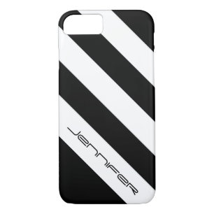 Etui iPhone Case-Mate Bande diagonale noire et blanche minimaliste, nom,