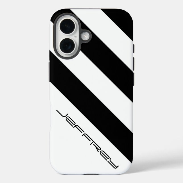 Coques Case-Mate iPhone Bande diagonale noire et blanche, nom, minimaliste (Verso)