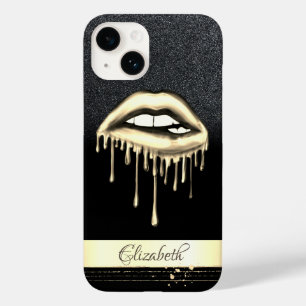 Coque Pour iPhone 14 Bande d'or, Lèvres à goutte métallique Parties sci