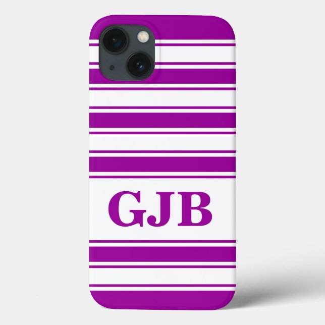 Coques Case-Mate iPhone Bande horizontale violette avec monogramme (Verso)