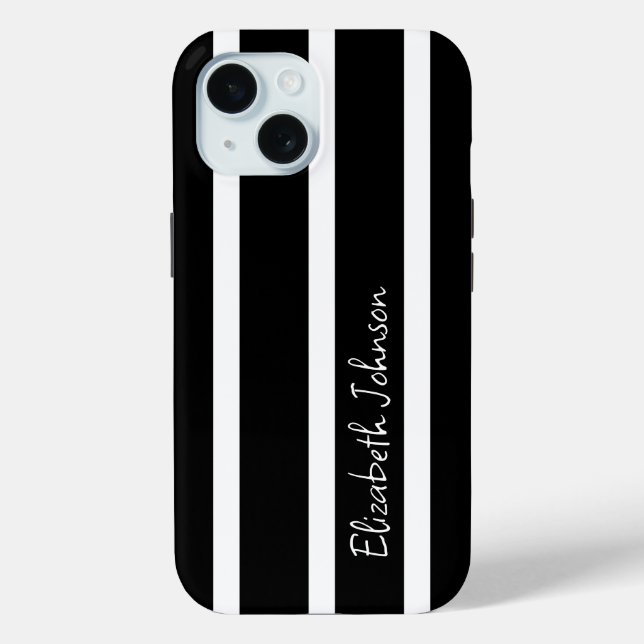 Coques Case-Mate iPhone Bande moderne noire et blanche Personnalisée (Verso)