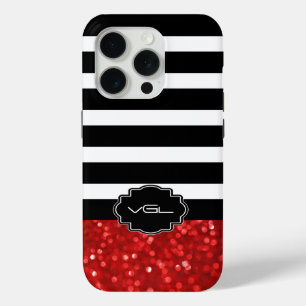 Coque iPhone 15 Pro Bande noire et Parties scintillant rouge
