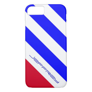 Coque iPhone 8/7 Bande rouge, blanche et bleue, nom, minimaliste