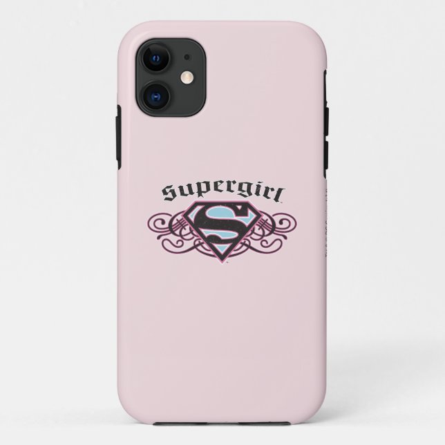 Coques Case-Mate iPhone Bandes à épingles supergirl noir et rose (Dos)