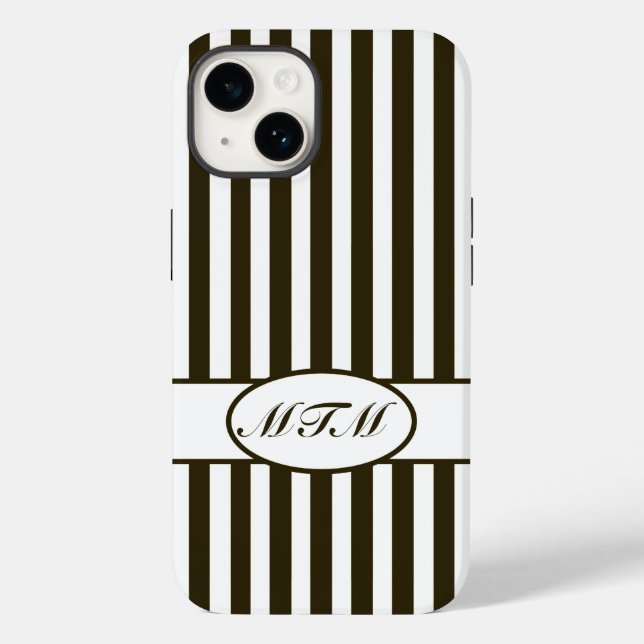 Coques Case-Mate iPhone Bandes automnales au chocolat avec monogramme (Verso)