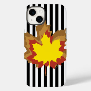 Coque Pour iPhone 14 Bandes automnales noires avec Feuilles