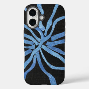 Coque Pour iPhone 16 Bandes bleues entrelacées sur fond noir