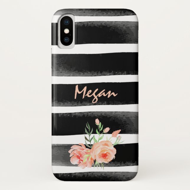 Coques Case-Mate iPhone Bandes d'aquarelle florale personnalisées (Dos)