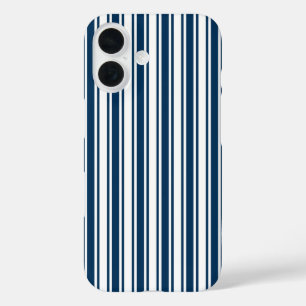 Coque Pour iPhone 16 Bandes de bonbons bleu et blanc marine