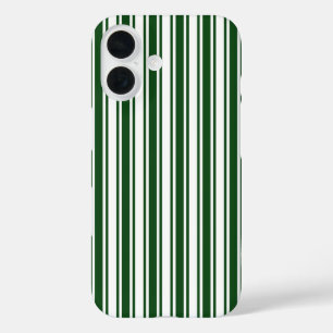 Coque Pour iPhone 16 Bandes de bonbons vert foncé et blanc Coque-Mate i