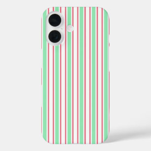 Coque Pour iPhone 16 Bandes de bonbons vert, rose et blanc à la menthe