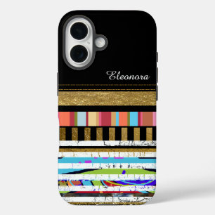 Coque Pour iPhone 16 Bandes de couleur cool avec son nom personnalisé