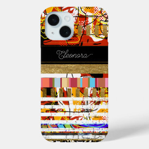Coque Pour iPhone 15 Bandes de couleurs de l'art cool personnalisées