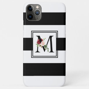 Case-Mate iPhone Case Bandes de rugby noir et blanc Monogramme initial M