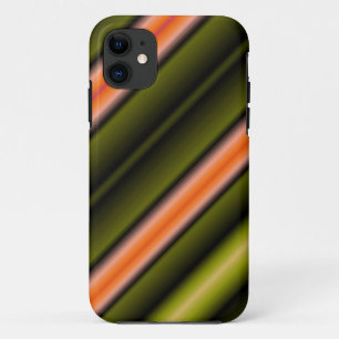 Coque iPhone 11 Bandes diagonales Abstraites (orange, vert, noir)