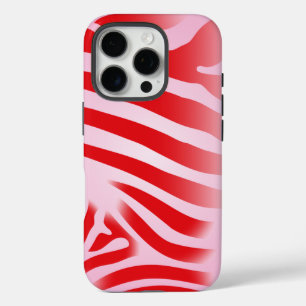 Coques iPhone 16 Pro Bandes d'impression en zèbre rouge et rose