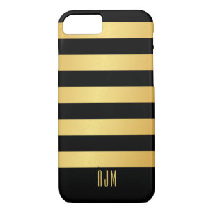 Coque iPhone 8/7 Bandes d'or monogramme sur Arrière - plan noir