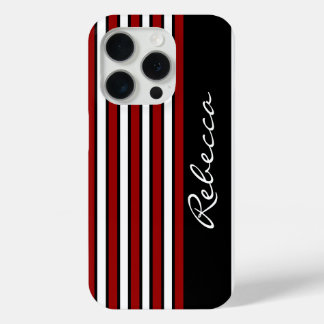 Coque iPhone 15 Pro Bandes élégantes rouge blanc et noir