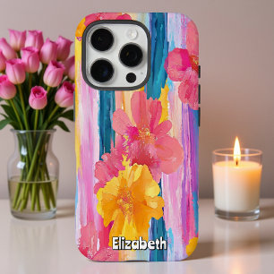 Coques iPhone 16 Pro Bandes florales vibrantes