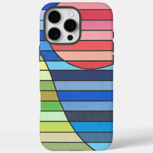 Coques iPhone 16 Pro Max Bandes géométriques avec cercle rouge et courbes v