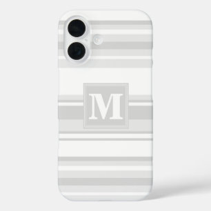 Coque Pour iPhone 16 Bandes gris clair monogrammes