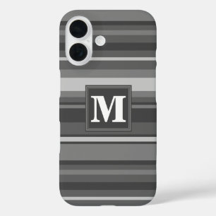 Coque Pour iPhone 16 Bandes gris monogramme