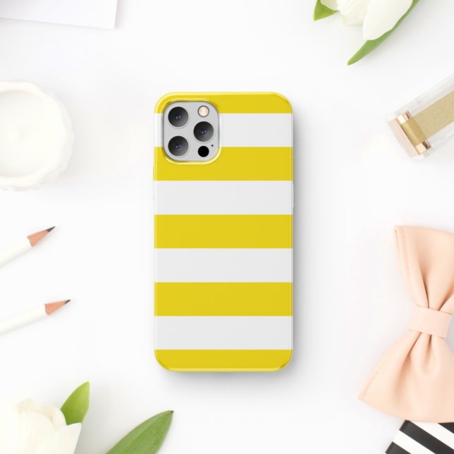 Coques Case-Mate iPhone Bandes Jaunes, Blancs, Motif rayé (Créateur téléchargé)