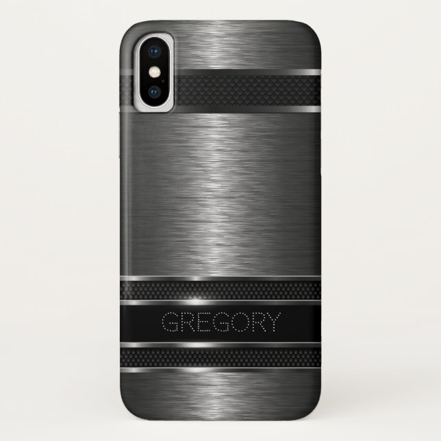 Coques Case-Mate iPhone Bandes métalliques noires et gris (Dos)