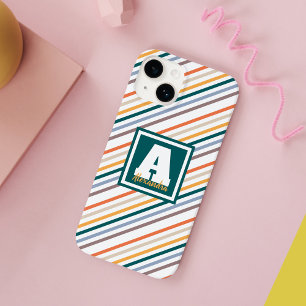 Coque Pour iPhone 14 Bandes multicolores mignonnes Nom du monogramme