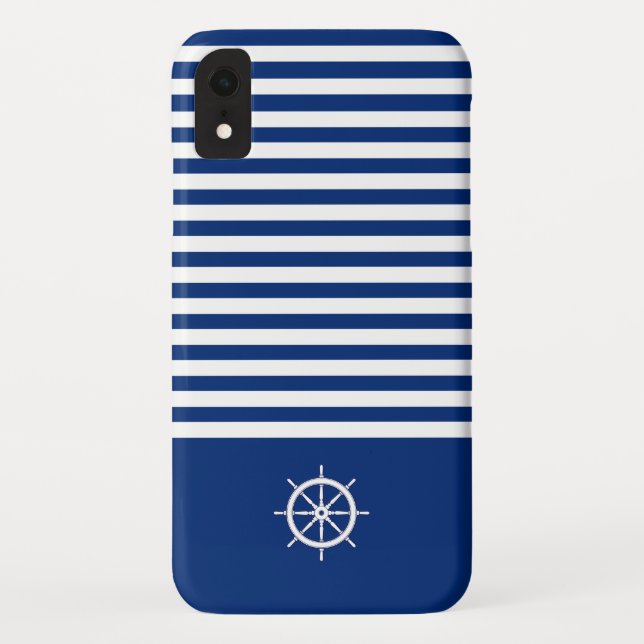 Coques Case-Mate iPhone Bandes Nautiques+Navires Roue Bleu+Blanc (Dos)