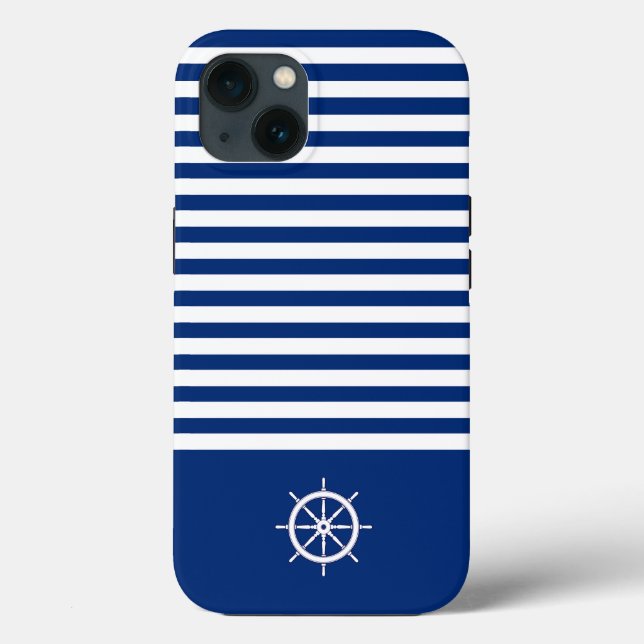 Coques Case-Mate iPhone Bandes Nautiques+Navires Roue Bleu+Blanc (Verso)
