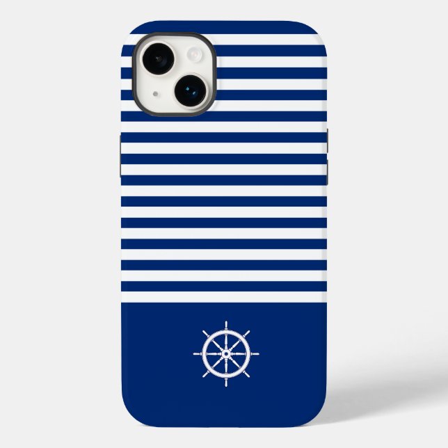 Coques Case-Mate iPhone Bandes Nautiques+Navires Roue Bleu+Blanc (Verso)