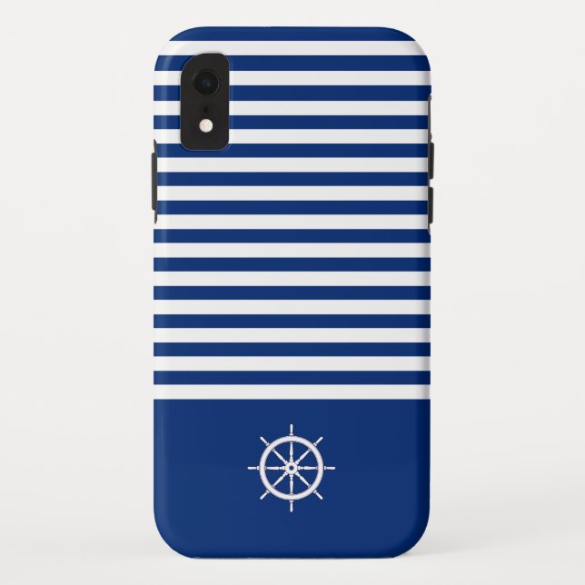 Coques Case-Mate iPhone Bandes Nautiques+Navires Roue Bleu+Blanc (Dos)