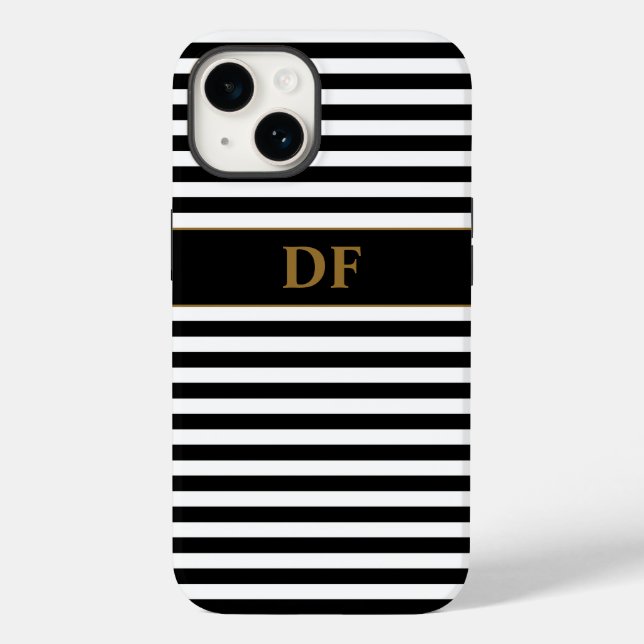 Coques Case-Mate iPhone Bandes noires/blanches monogrammes (Verso)