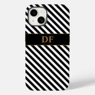 Coque Pour iPhone 14 Bandes noires/blanches monogrammes