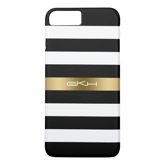 Coques Case-Mate iPhone Bandes noires et blanches Accent or (Dos)