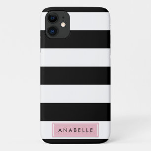 Case-Mate iPhone Case Bandes noires et blanches, Gravées, Lignes, Votre