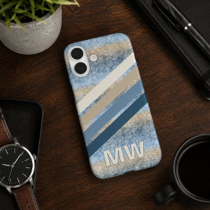 Coques iPhone 16 Plus Bandes personnalisées bleu gris taupe marron beige