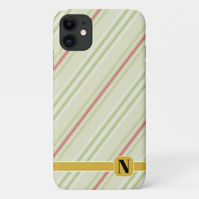 Coques Case-Mate iPhone Bandes rétro simples l Initial l Vert (Dos)