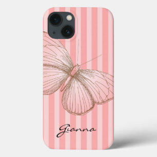Coques Pour iPhone Bandes roses avec papillon