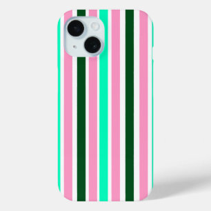 Coque Pour iPhone 15 Bandes roses et vertes