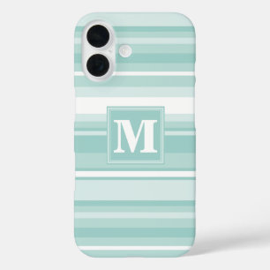 Coque Pour iPhone 16 Bandes vertes de menthe monogramme