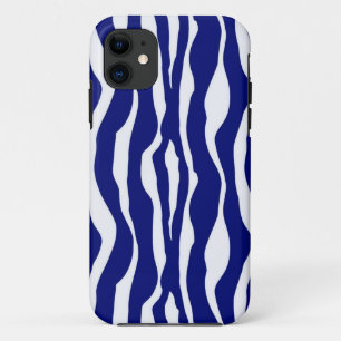 Coques Pour iPhone Bandes zébrées - Bleu foncé de cobalt et blanc