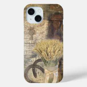 Coque Pour iPhone 15 Baril en bois de l'ouest du pays fer à cheval blé