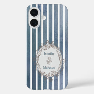 Coque Pour iPhone 16 Baroque Bleu Gris Aquarelle
